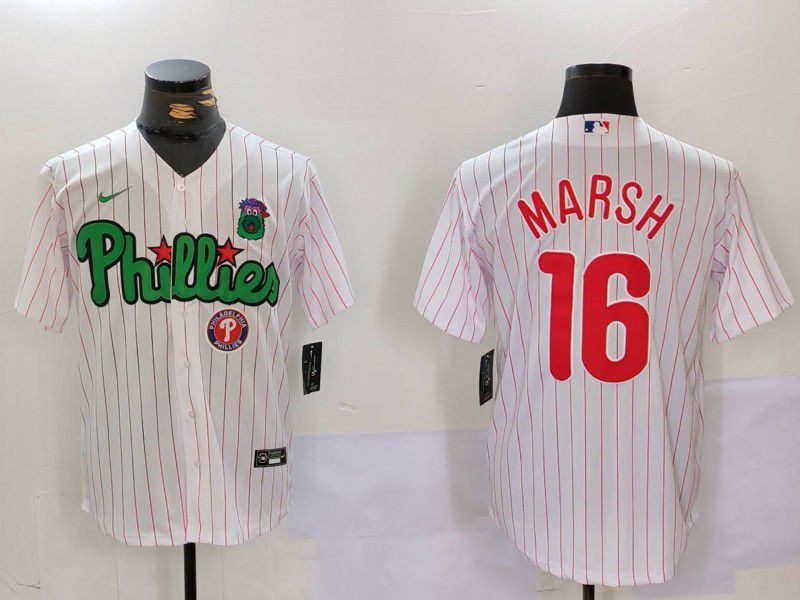 Men Philadelphia Phillies #16 Marsh White stripe Second generation Joint Name 2024 Nike MLB Jersey style 3